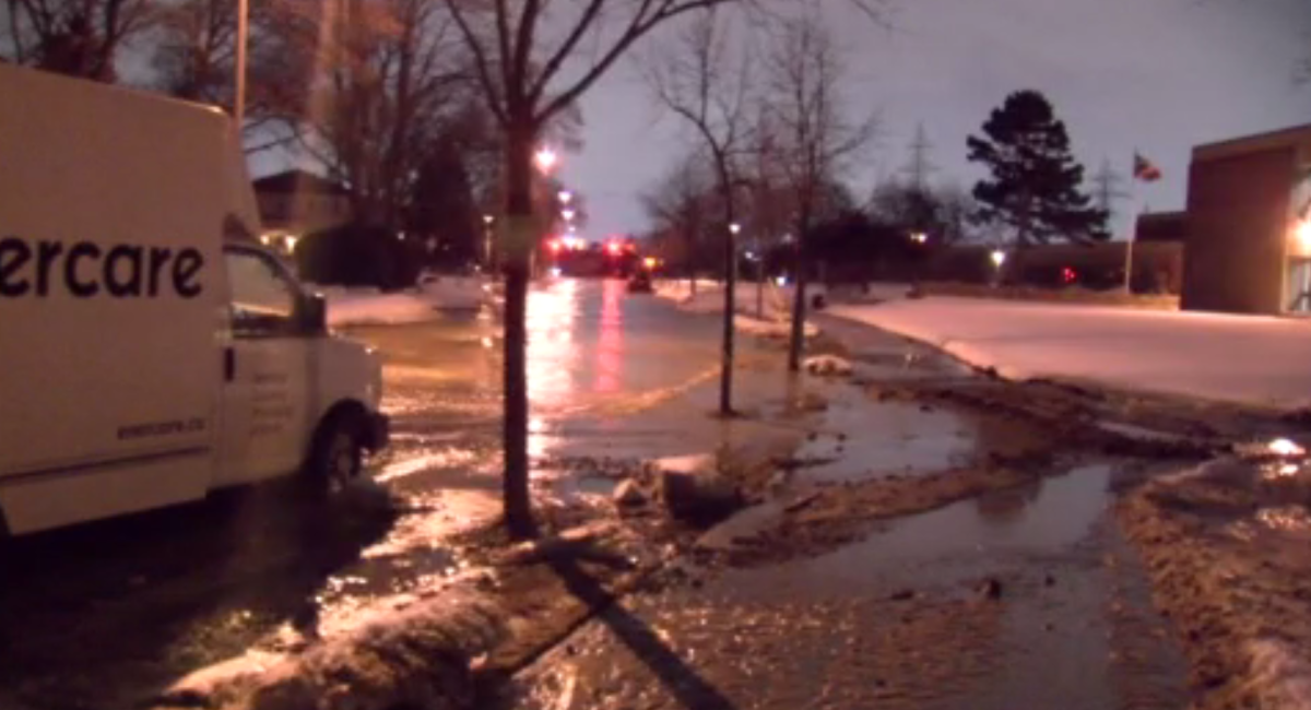Police say four homes have been affected by a water main break in the Martin Grove and Winterton Drive area.