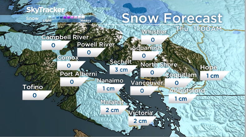 Precipitation forecast for B.C.’s South Coast for Thursday, February 24.