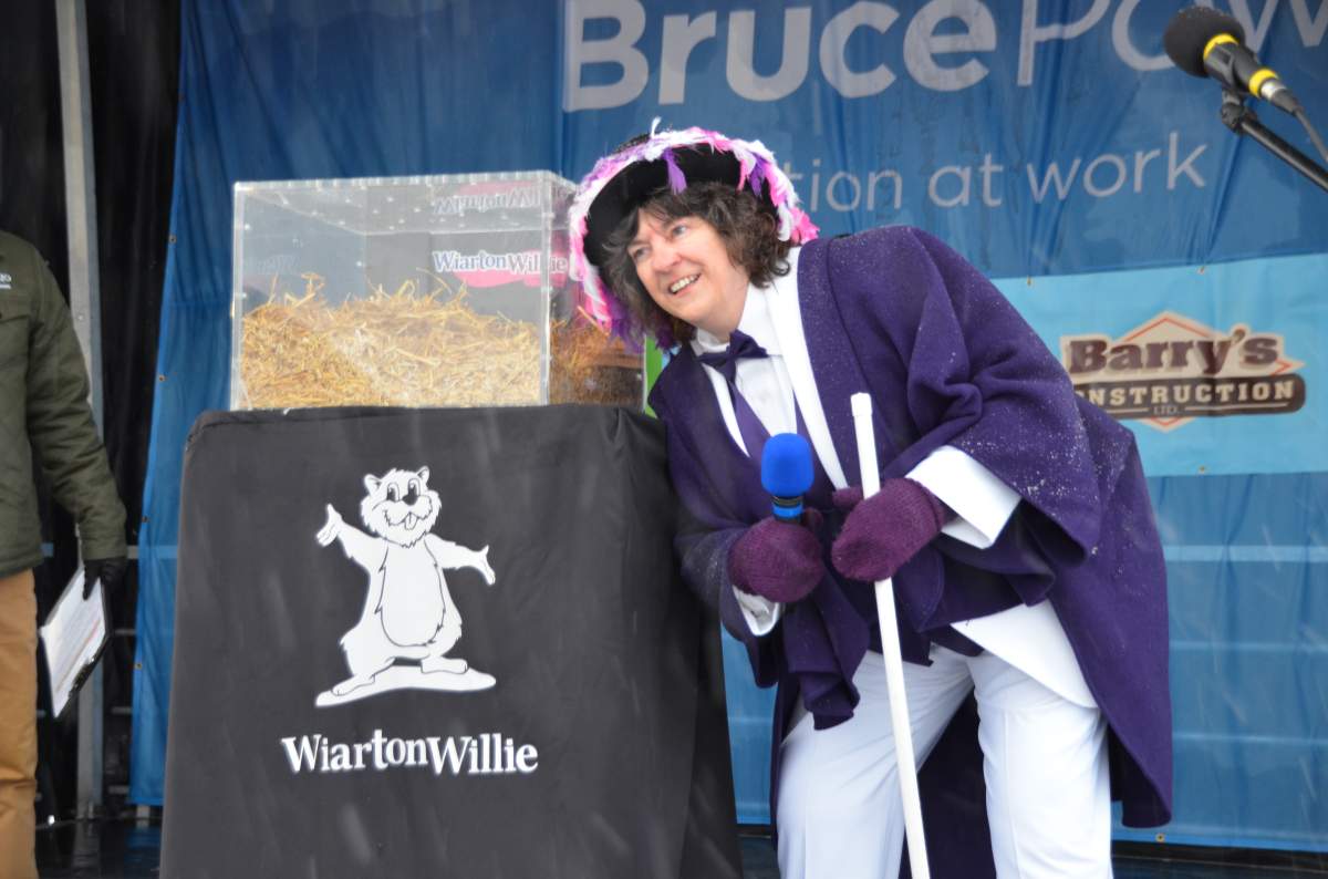 Ontario’s groundhog Wiarton Willie with South Bruce Peninsula Mayor Janice Jackson.
