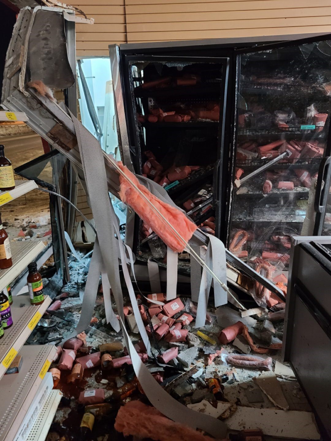 Tons of product was wasted as glass and debris from the building exploded into the shop. Unfortunately most of the meat also dethawed.