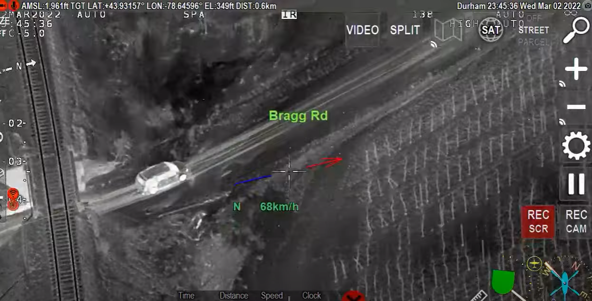 A DRPS police chopper view of a car chase.