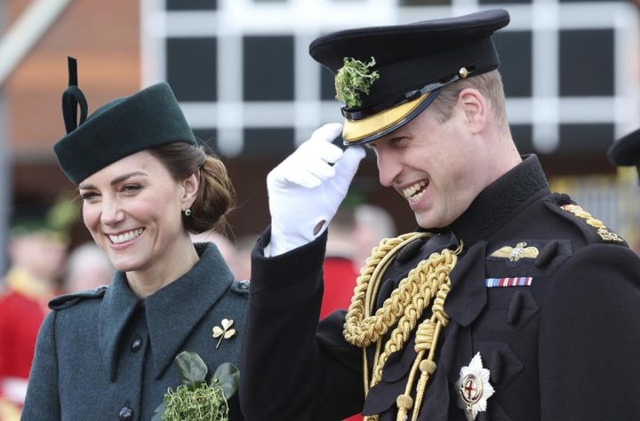 FILE- Britain's Prince William and Kate, Duchess of Cambridge attend the 1st Battalion Irish Guards' St. Patrick's Day Parade at Mons Barracks, March 17, 2022 in Aldershot, England. 