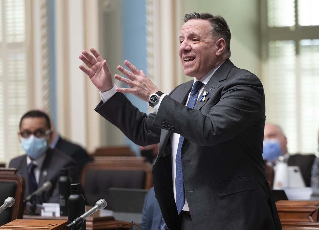 Quebec Premier François Legault responds to the Opposition during question period Tuesday, March 22, 2022, at the legislature in Quebec City.