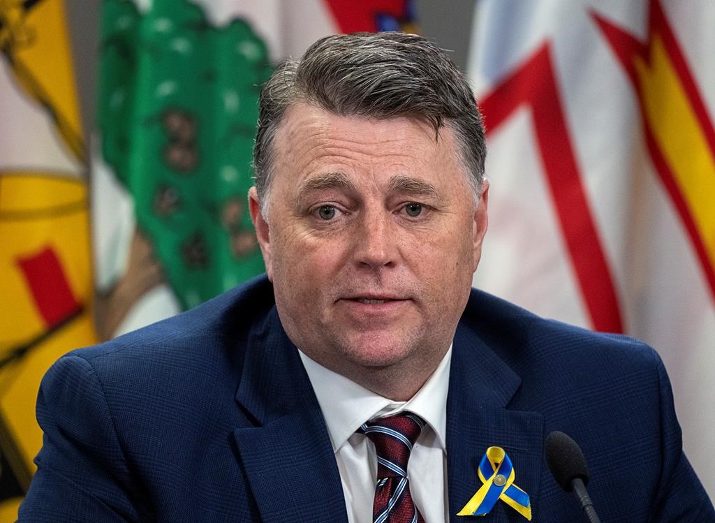 Prince Edward Island Premier Dennis King fields a question at a meeting of the Council of Atlantic Premiers in Halifax on Monday, March 21, 2022. King has tested positive for COVID-19. THE CANADIAN PRESS/Andrew Vaughan.