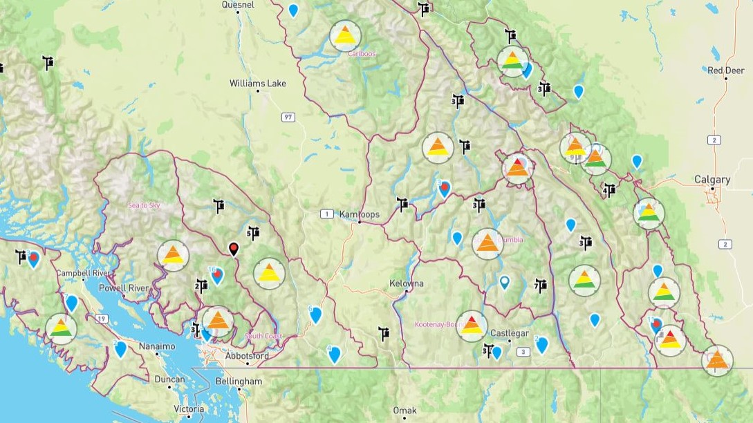 A graphic showing Avalanche Canada’s avalanche danger ratings for B.C. on Tuesday, March 15, 2022.