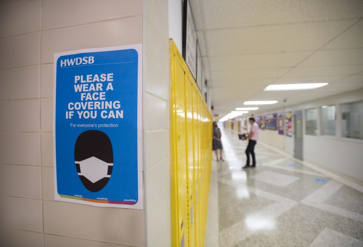 Classrooms and COVID-19 signage at Ancaster High School, are photographed on Sept. 1, 2020.