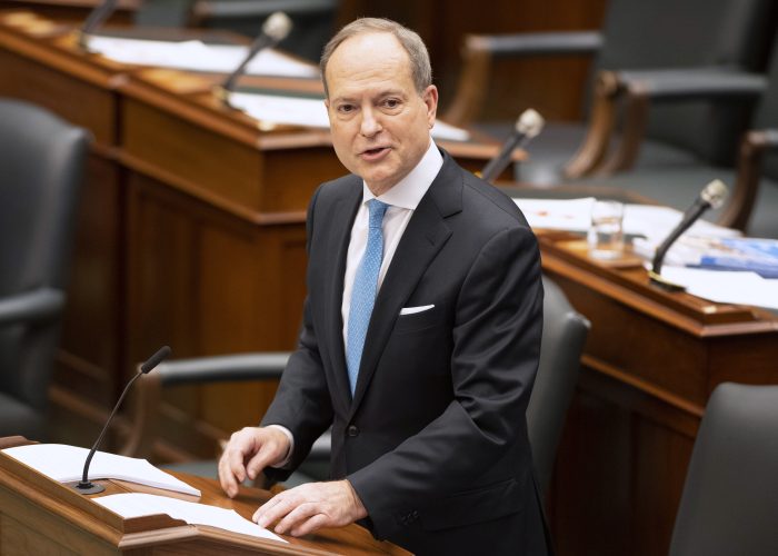 Ontario Finance Minister Peter Bethlenfalvy delivers the Provincial Budget in the Ontario Legislature in Toronto on Wednesday March 24, 2021. 