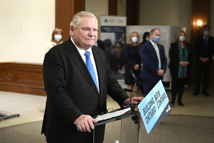 Premier of Ontario Doug Ford takes questions during an announcement at the Ottawa Hospital Civic Campus in Ottawa, Friday, March 25, 2022. 