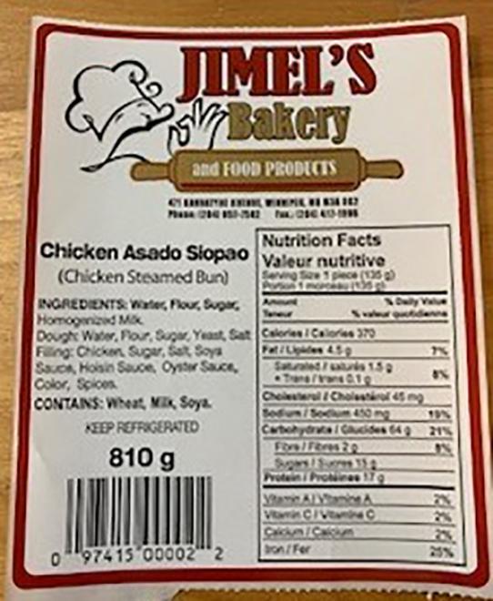 One of the items recalled from Jimel's Bakery and Food Products.