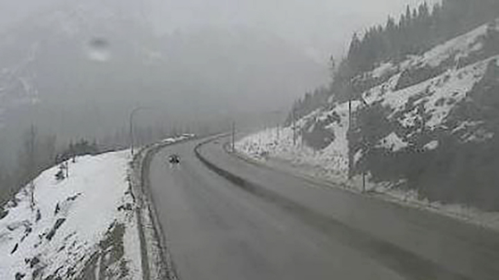 A photo showing road and weather conditions at the Coquihalla Summit on Tuesday afternoon. 