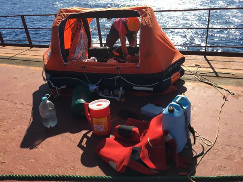 The life raft Don Cavers spent six days on, adrift in the Caribbean.