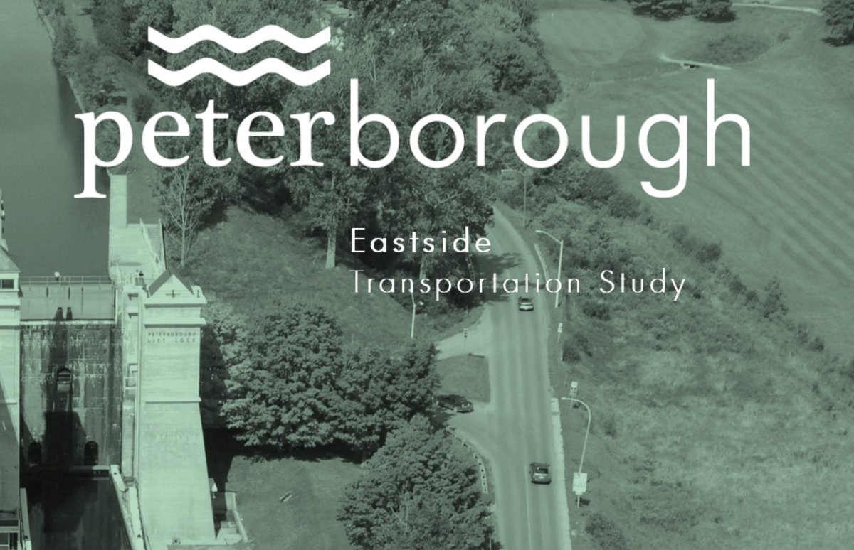 Cover of the Eastside Transportation study focusing on future road and bridge networks in the east end of Peterborough.