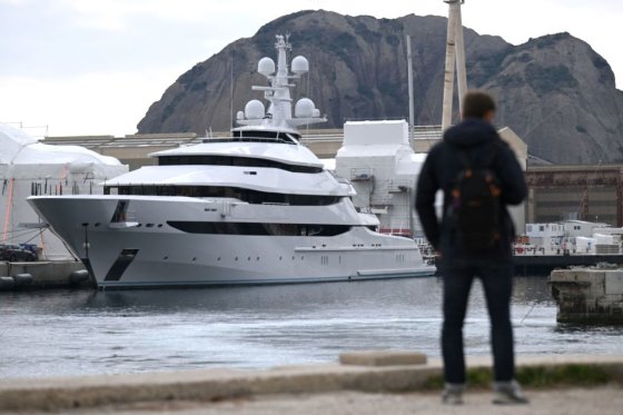 Seen in a shipyard of La Ciotat, near Marseille, is the superyacht Amore Vedo ows a yacht, Amore Vero, owned by a company linked to Igor Sechin, a Russian oligarch.