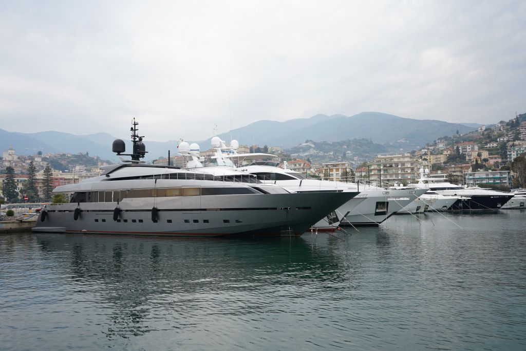 A view of the yacht "Lena", belonging to Gennady Timchenko, an oligarch close to the Russian President, in the port of San Remo.