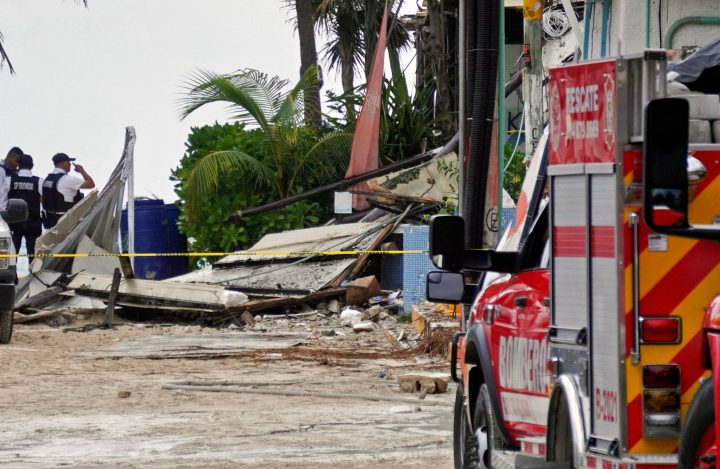 View of rubble after an explosion at a restaurant in the tourist area of Playa Mamitas, in Playa del Carmen, Quintana Roo State, Mexico, on March 14, 2022.