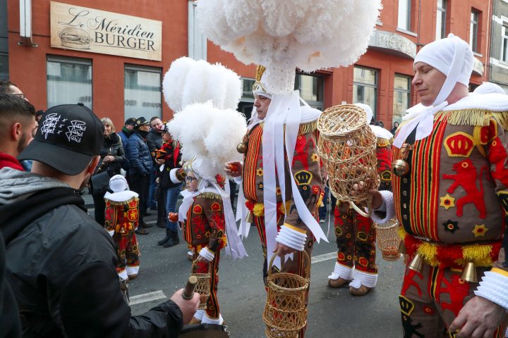 Gilles in Strepy-Bracquegnies city center before the end of the festivities following a drama earlier today, as a car ran into a group of carnivalists in Strepy-Bracquegnies, near La Louviere (Hainaut), Sunday 20 March 2022.