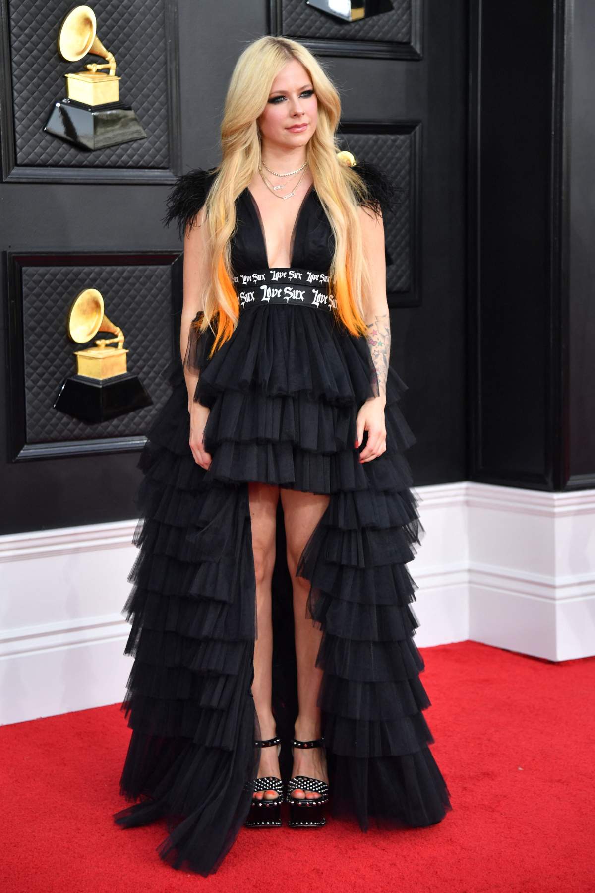 Avril Lavigne arrives for the 64th Annual Grammy Awards at the MGM Grand Garden Arena in Las Vegas on April 3, 2022.