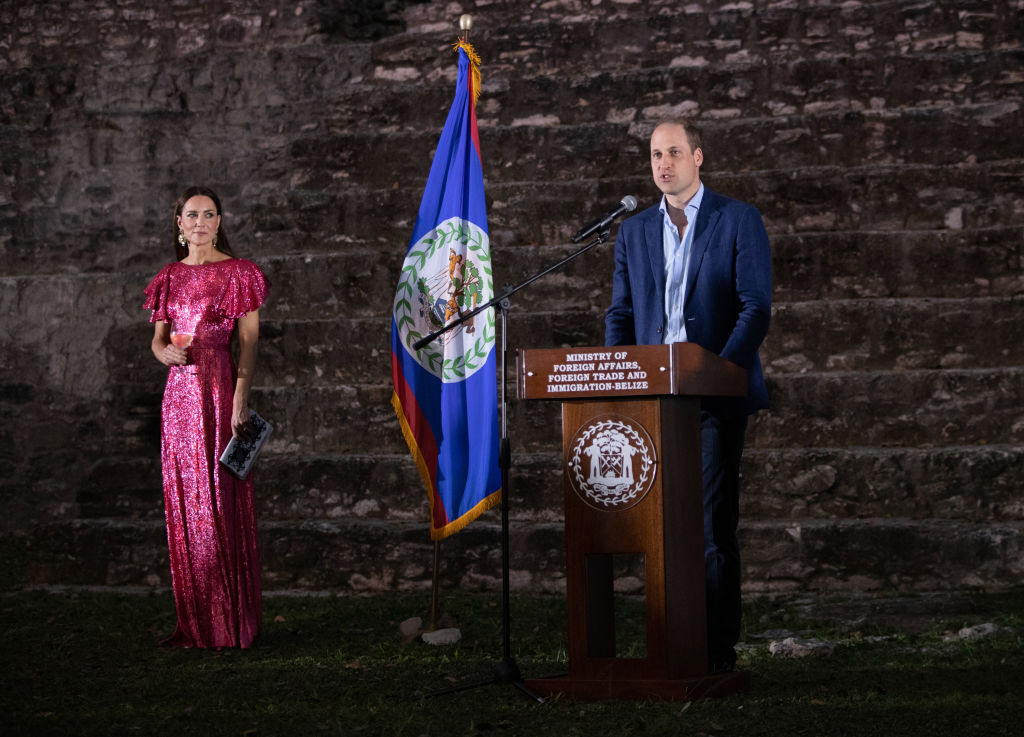Catherine, Duchess of Cambridge and Prince William, Duke of Cambridge attend a special reception hosted by the Governor General of Belize in celebration of Her Majesty The Queen’s Platinum Jubilee on March 21, 2022 in Cahal Pech, Belize.