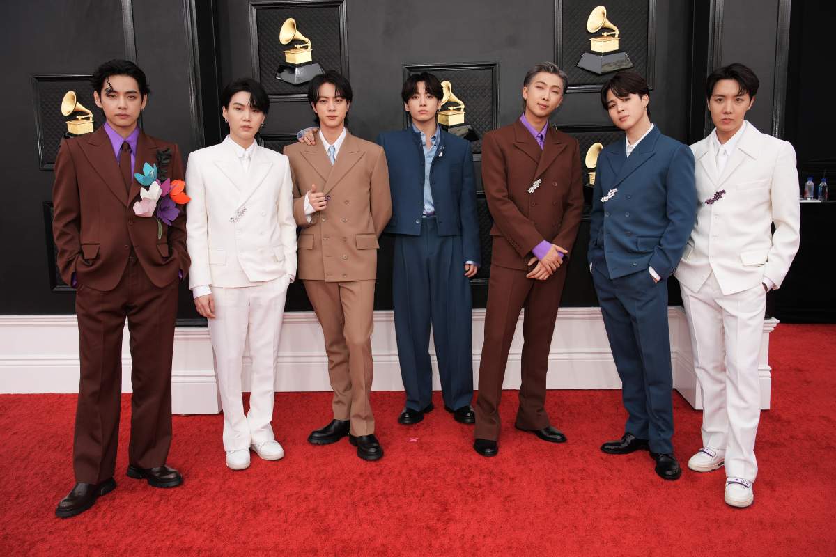 BTS attends the 64th Annual GRAMMY Awards at MGM Grand Garden Arena on April 03, 2022 in Las Vegas, Nevada.