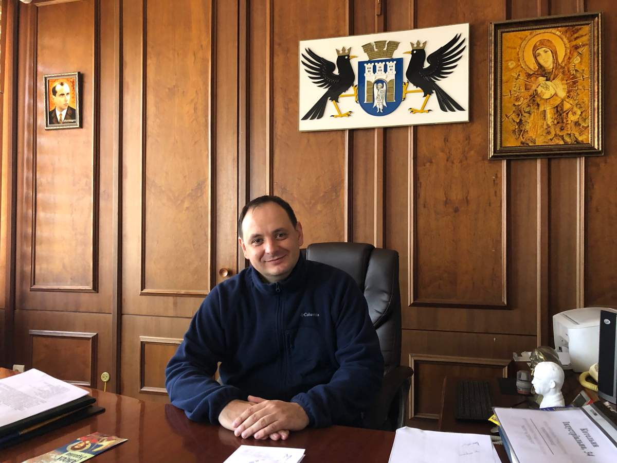 Ruslan Martsinkiv, mayor of Ivano-Frankivsk, at his office hours after at air strike hit the city, March 11, 2022.
