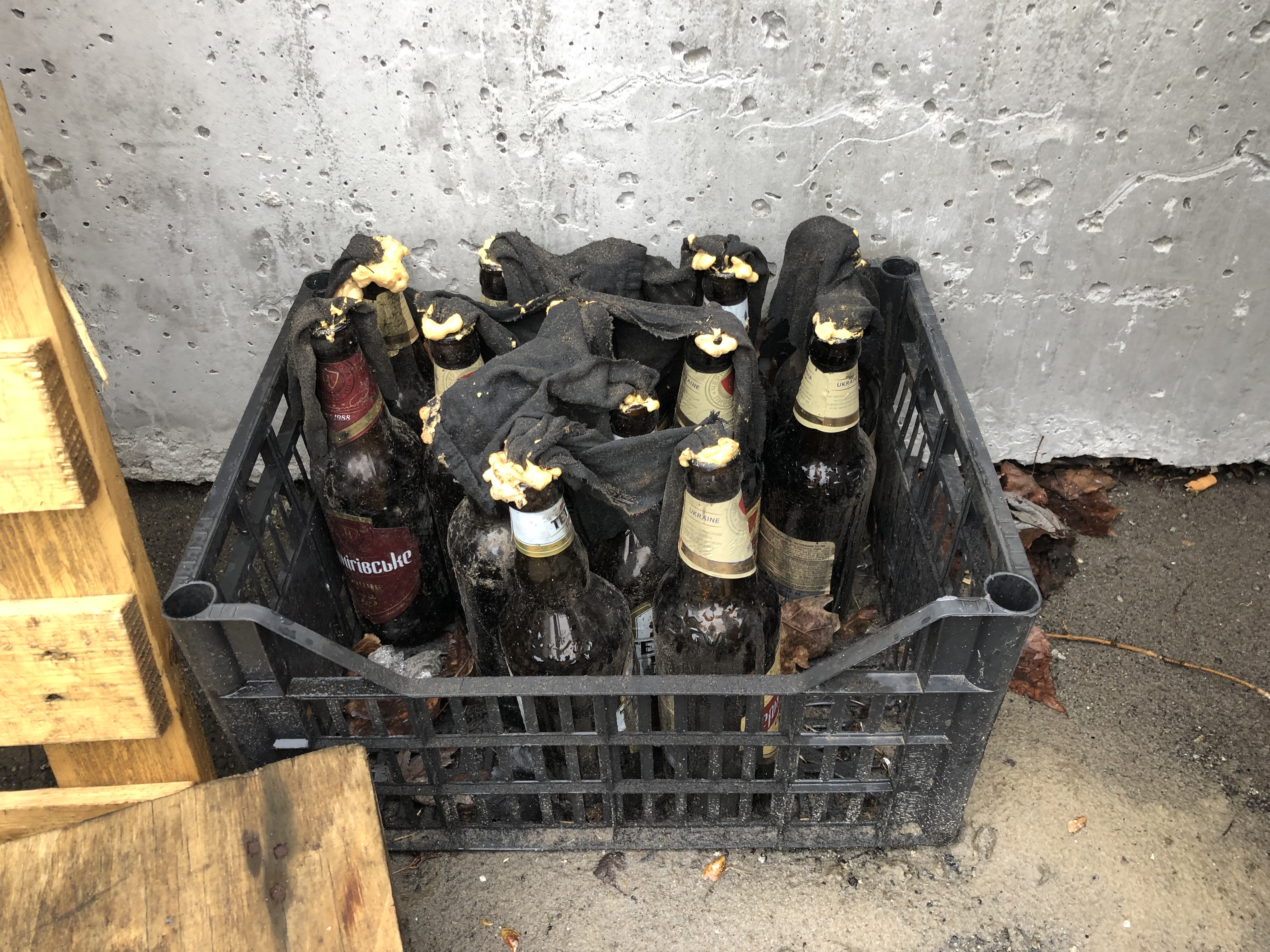 Molotov cocktails at a Ukrainian Territorial Defence Force position, Kyiv, April 1, 2022.