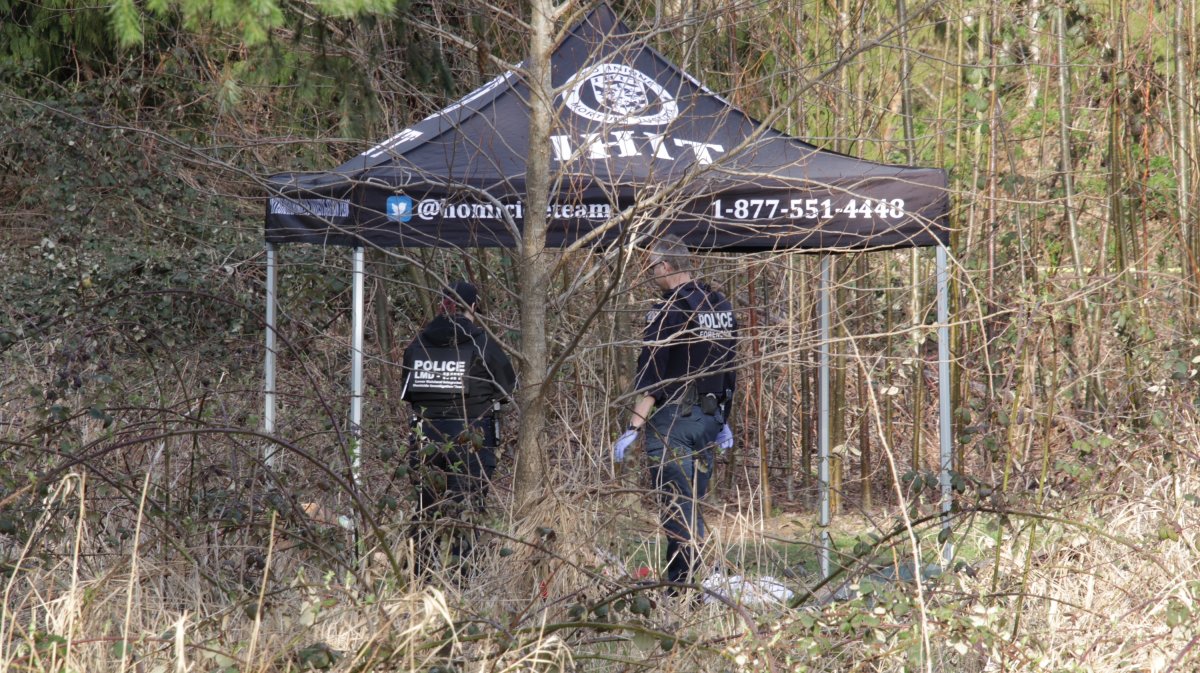 The Integrated Homicide Investigation Team on the scene of an apparent homicide in Langley, B.C., on March 29, 2022.