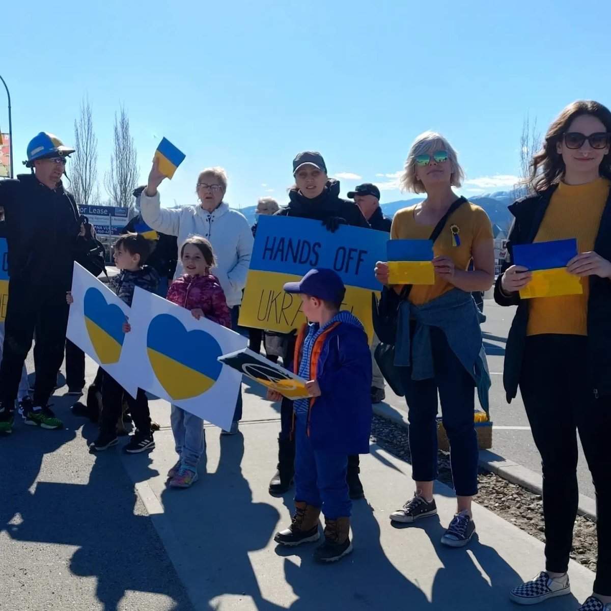 Several people gathered in Penticton, B.C. on Saturday to show their support for Ukraine. 