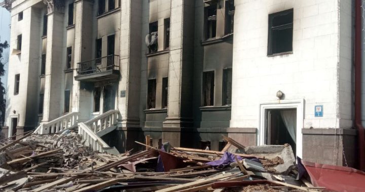 In photos: Collapsed remains of Mariupol theatre after Russian airstrike