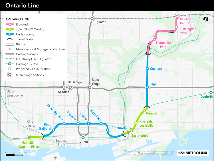 A map of the Ontario Line.