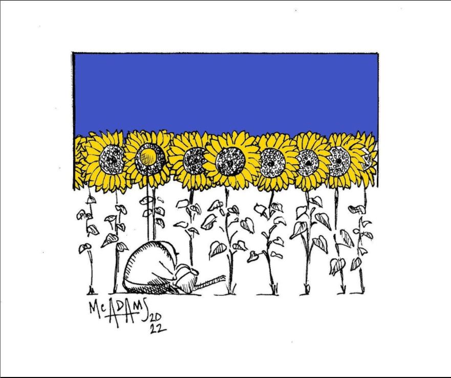 Paul McAdams using his sketch art has raised more than $6,000 for the Red Cross relief effort in Ukraine.