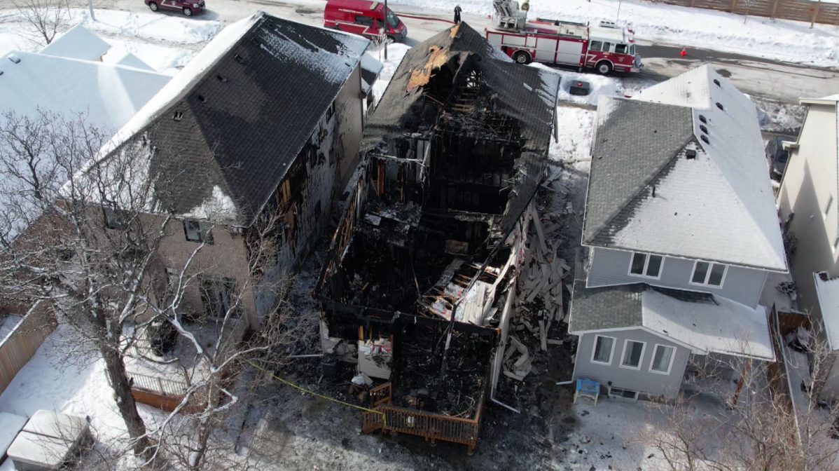 An aerial view of a burned-out home in Kingston's east-end after a fire Wednesday.