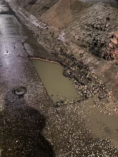 This pothole in the eastbound lane of Jubilee Ave. in Winnipeg is believed to be responsible for flattening several tires.