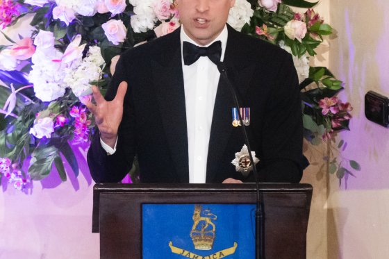 Prince William, Duke of Cambridge speaks on stage during a dinner hosted by the Governor General of Jamaica at King's House on March 23, 2022 in Kingston, Jamaica.
