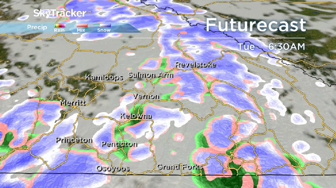 Showers slide back into the Okanagan Tuesday morning.