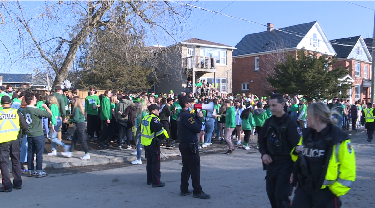 Police and bylaw officers in Kingston were plenty busy corralling rowdy partygoers on Saturday during St. Patrick's Day weekend in the University District.