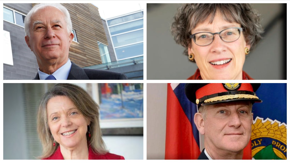 Among the top public-sector employees in 2021 in Peterborough were, clockwise Dr. Peter McLaughlin, Sandra Clancy, Dr. Rosana Salvaterra and former police chief Scott Gilbert.