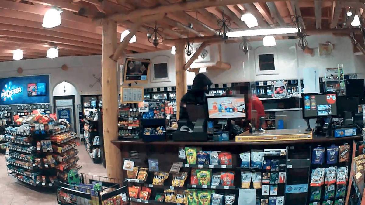 Surveillance video image of an armed robbery at a Circle K convenience store near 172 Street and 95 Avenue in the west Edmonton Terra Losa area on Jan. 25, 2022.