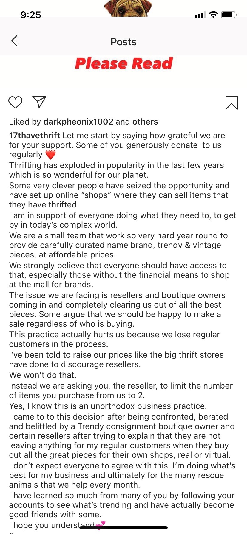 A screenshot of a policy being implemented at 17 Ave Thrift in Calgary.