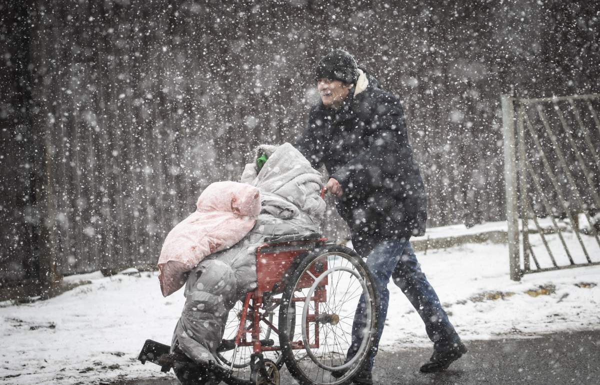 Civilians fleeing from Irpin, near Kyiv