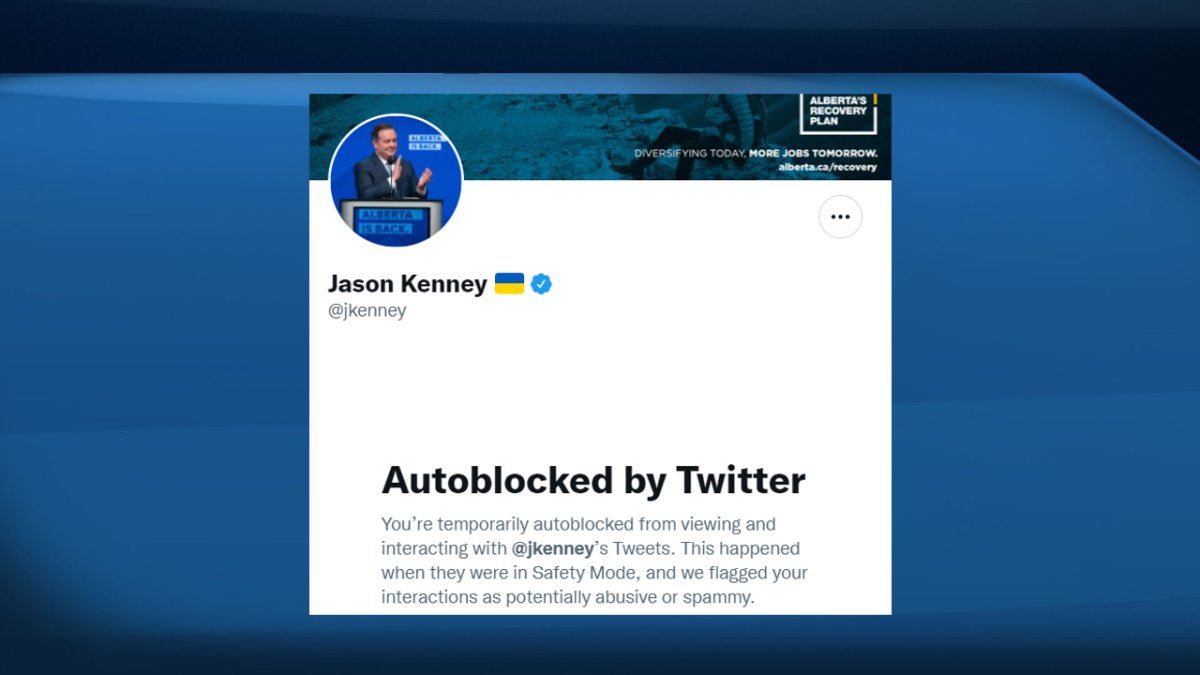 Many Twitter users in Alberta were met with an autoblock when trying to access Premier Jason Kenney's account on March 7, 2021.