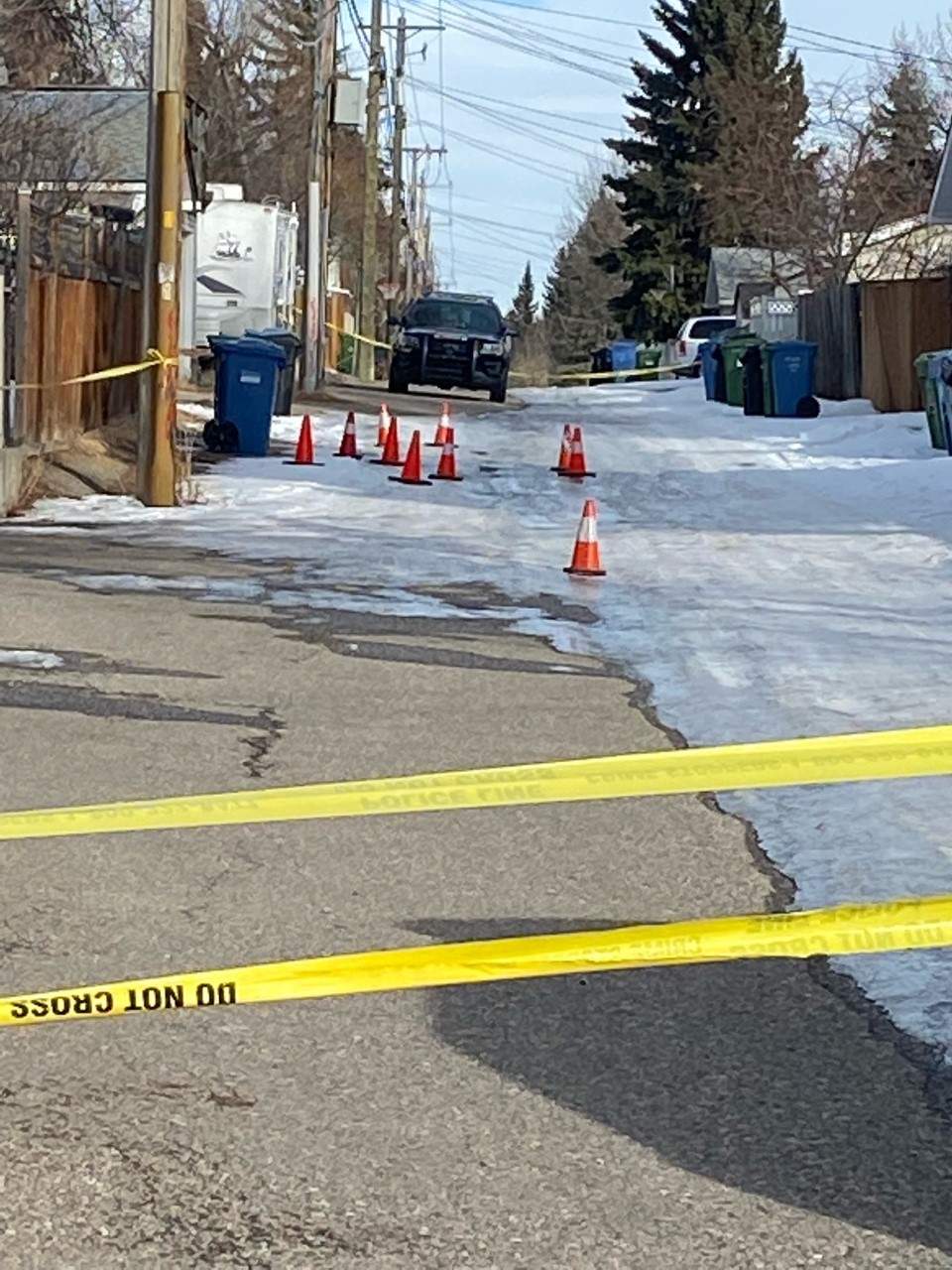 Calgary police are on the scene in Braeside after officers discovered the scene of an apparent shooting, on March 11, 2021.