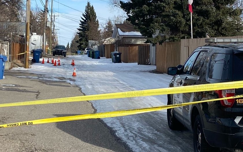 Calgary police are on the scene in Braeside after officers discovered the scene of an apparent shooting, on March 11, 2021.