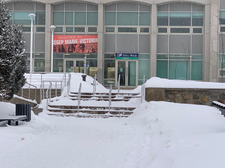 CEGEP Marie-Victorin will remain closed on Tuesday evening after it was evacuated due to reports of a man with a possible firearm spotted on campus. Tuesday, March 1, 2022.