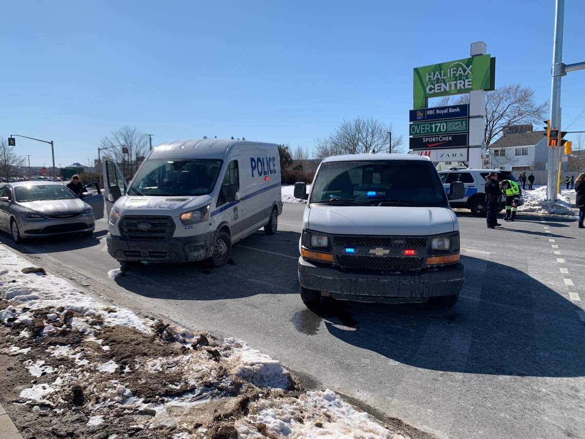 There is a heavy police presence outside the Halifax Shopping Centre.