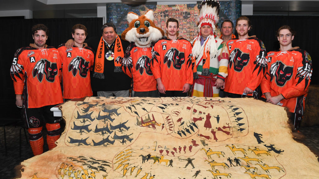 The Calgary Hitmen in partnership with Siksika Health Services, unveilled the new jersey for the Every Child Matters game at the Scotiabank Saddledome Feb. 3, 2022.