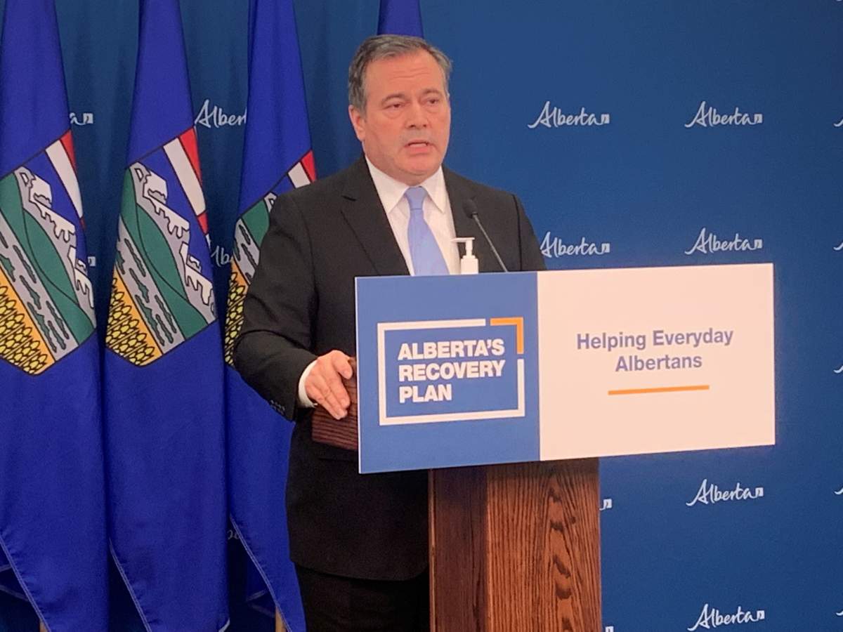Alberta Premier Jason Kenney speaks to the media in Edmonton Monday, March 7, 2022.