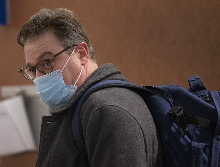 Former journalist Jonah Keri arrives for his sentencing on assault charges at the courthouse, Wednesday, March 23, 2022  in Montreal.