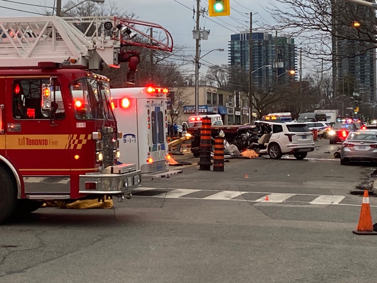 Three people are dead following a collision in Toronto's Mimico neighbourhood, paramedics say.