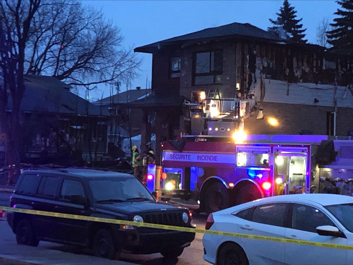 Police are investigating an early morning fire that set ablaze three homes in Longueuil. Thursday, March 31, 2022.