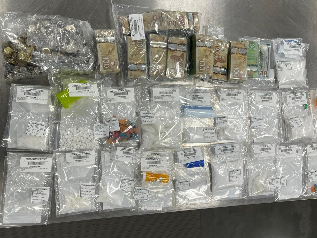 A picture of the items seized by Calgary Police Service last week as part of a four-month-long investigation into alleged known drug traffickers in the city.